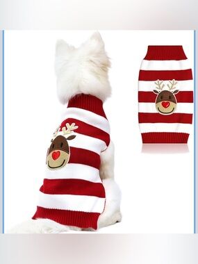 NWT-2XL Red & White Striped Reindeer Dog Sweater